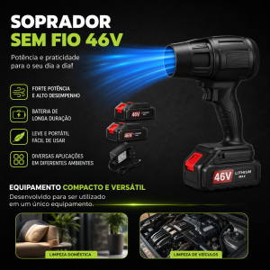 Soprador Folhas Pó Turbo Alta Potência 48v Com 2 Baterias